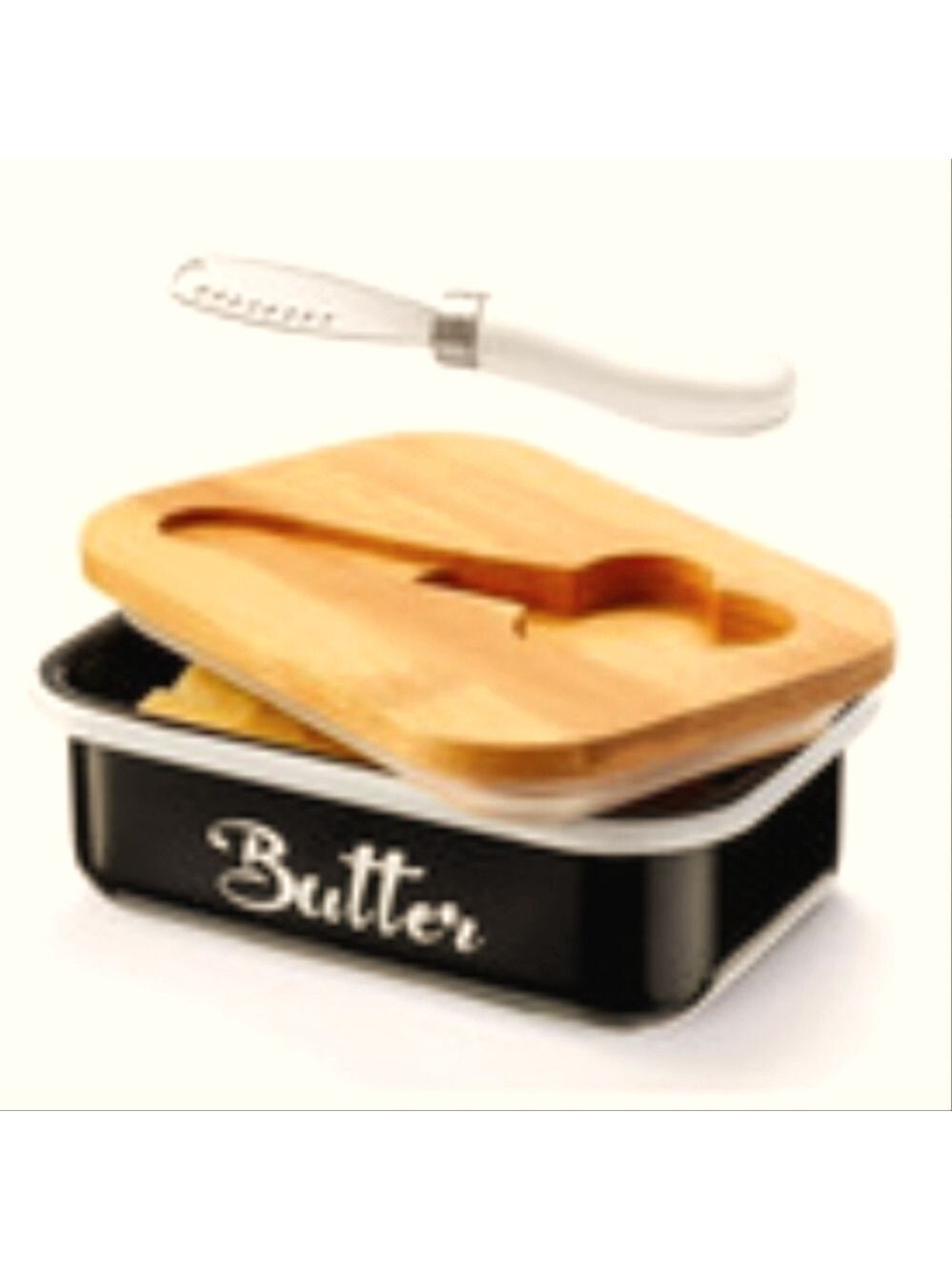 Butter Dish Metal Butter Dish Sealing Wood lid With Butter Knife New In Box